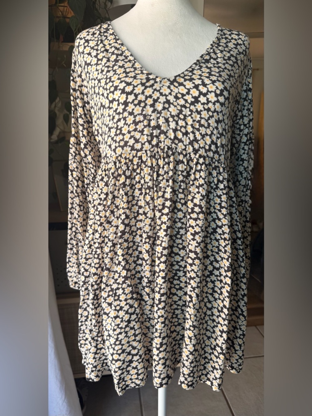 Billabong Daisy Floral Babydoll Tunic Dress Small Black White Boho